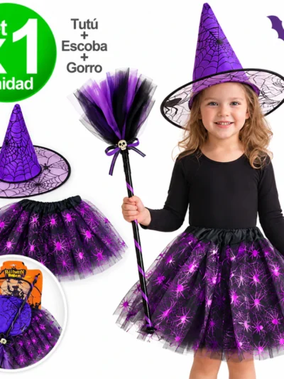 SET HALLOWEEN VIOLETA ( TUTU/GORRO/ESCOBA) x1 HA0445-03