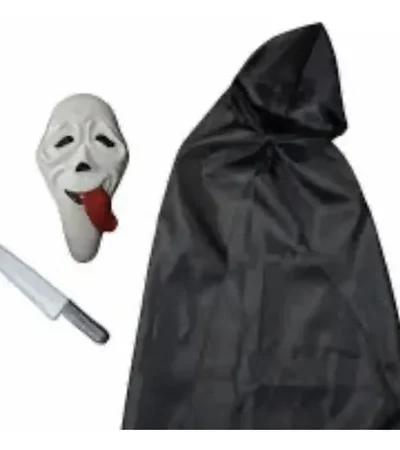 SET HALLOWEEN SCREAM MOVIE x1(capa c/capucha,careta,cuchillo)