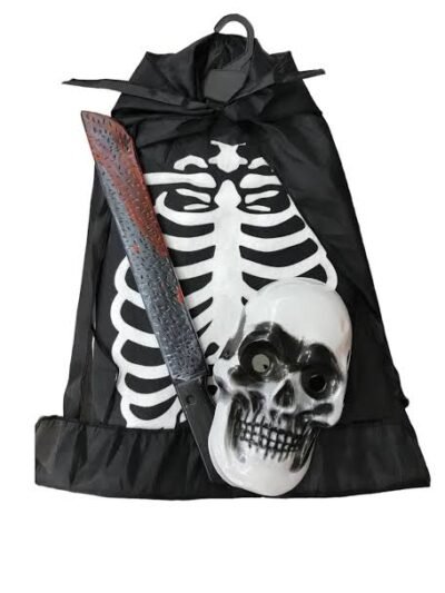 SET HALLOWEEN ESQUELETO x1 (capa,careta,machete)