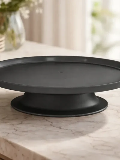 BANDEJA CON PIE REDONDA PLASTICA NEGRA 26 cm  (CAJA x5u.)