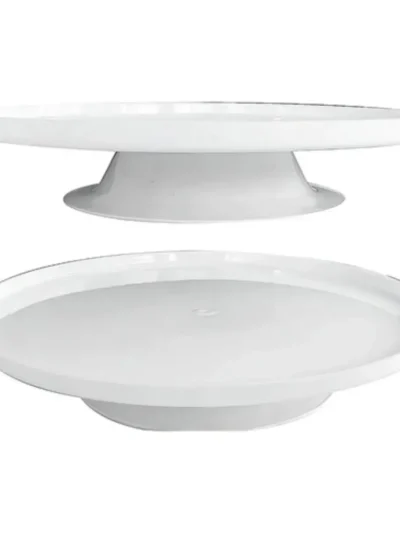 BANDEJA CON PIE REDONDA PLASTICA BLANCA 26 cm  x1
