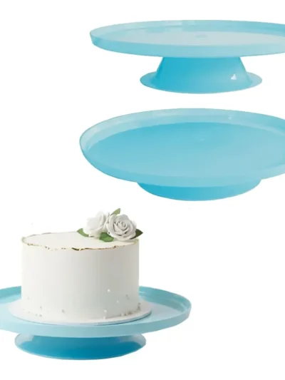 BANDEJA CON PIE REDONDA PLASTICA CELESTE PASTEL 26 cm  x1