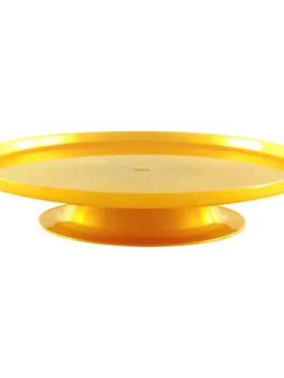 BANDEJA CON PIE REDONDA PLASTICA ORO 26 cm  x1