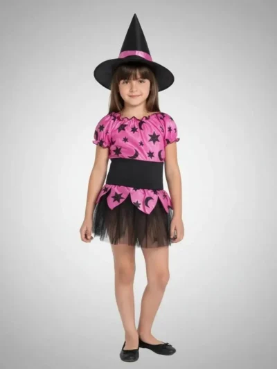 DISFRAZ BRUJA LUNA ESTRELLA FUCSIA CANDELA T3