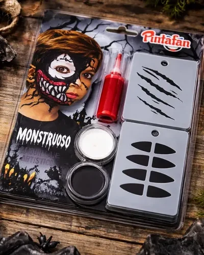 KIT MAQUILLAJE ARTISTICO HALLOWEEN TERROR MONSTRUO VENOM STENCIL X1 COD.616.05