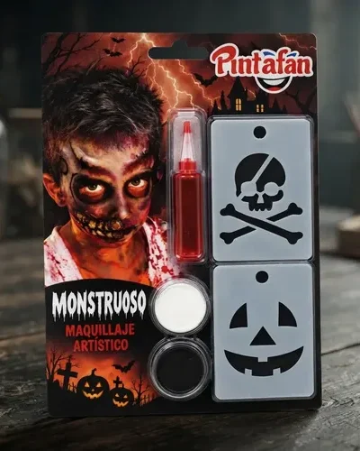 KIT MAQUILLAJE ARTISTICO HALLOWEEN TERROR ZOMBIE SANGRE/STENCIL X1 COD.616.06