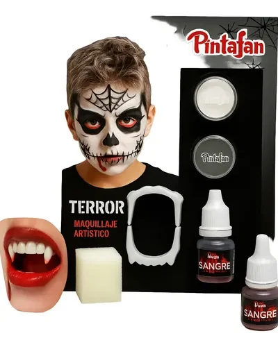 KIT MAQUILLAJE ARTISTICO HALLOWEEN TERROR DRACULA DIENTES/SANGRE X1 COD.616.10