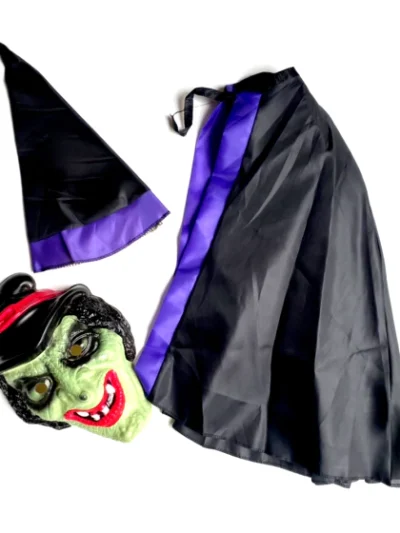 SET HALLOWEEN BRUJA x1 (capa,careta,gorro)
